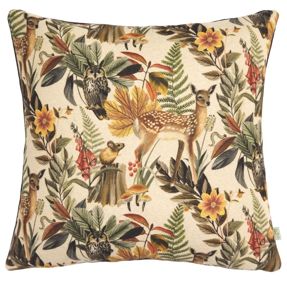 Evans Lichfield Forest Fawn Repeat Cushion Cover, Grey, 43 x 43 Cm