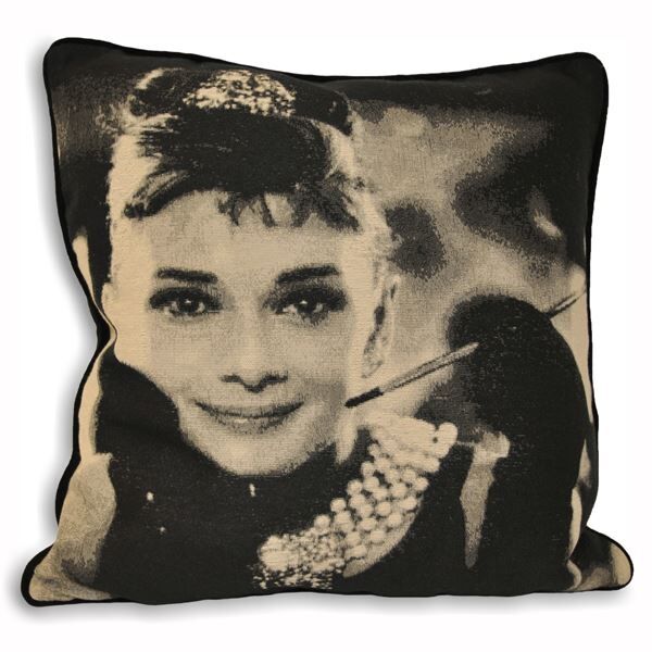 Riva Home Audrey Hepburn Movie Star Piped Cushion Cover, Black, 45 x 45 Cm