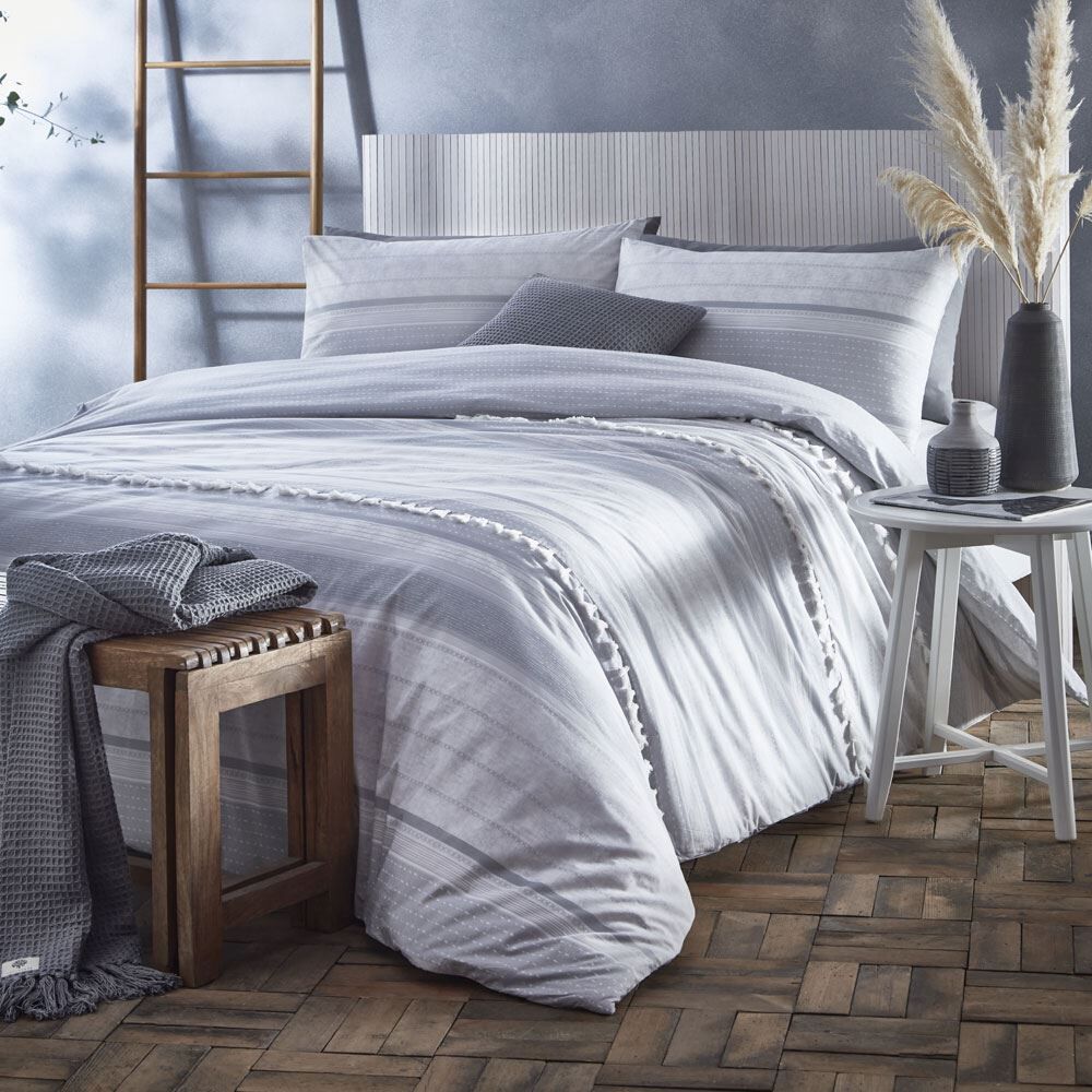 Appletree Loft Sanya Cross Stitch Tasselled 100% Cotton Duvet Cover Set