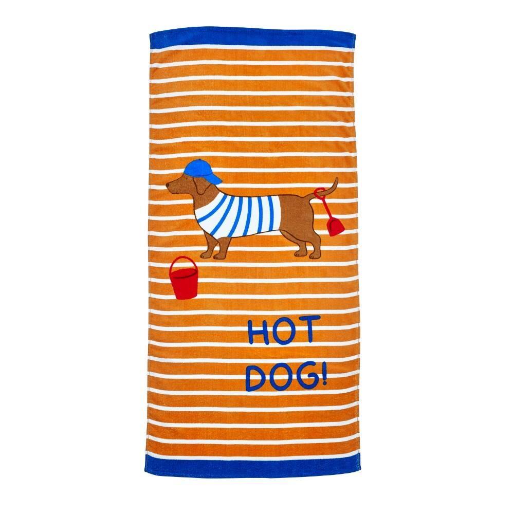 Catherine Lansfield Hot Dog 100% Cotton Beach Towel, Orange