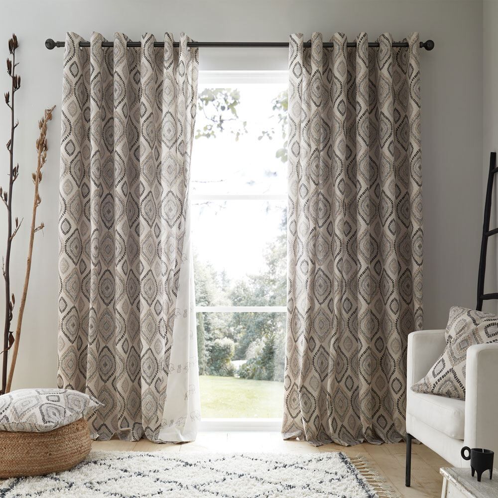 Pineapple Elephant Ziri Diamond Motif Lined Eyelet Curtains