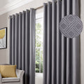 Alan Symonds Diamond Geometric Print Thermal Block Out Eyelet Curtains, Silver, 46 x 54 Inch