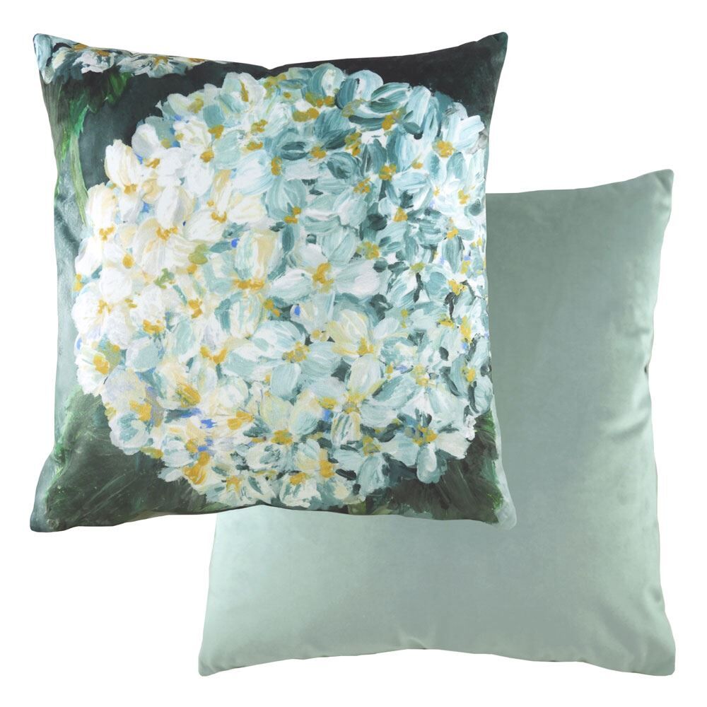Evans Lichfield Winter Florals Hydrangea Watercolour Print Cushion Cover, Eau De Nil, 43 x 43 Cm