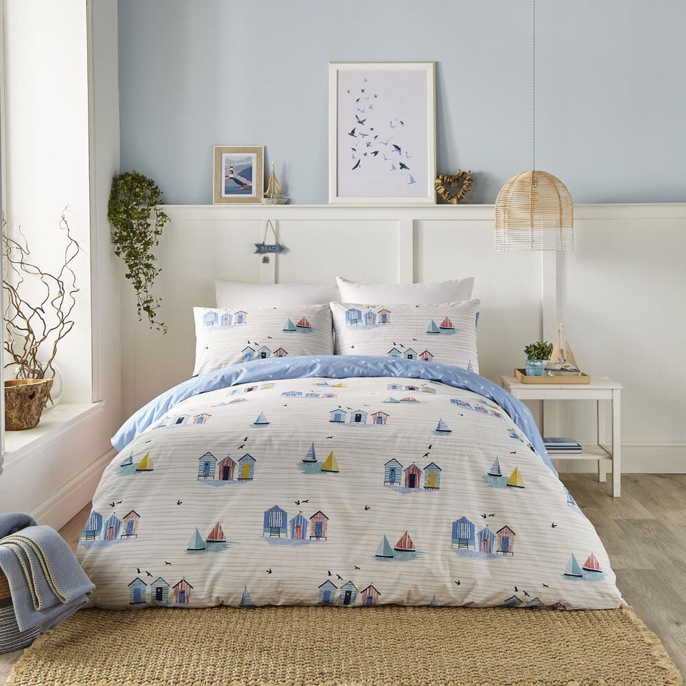 Fusion Beach Huts Beach Print Easy Care Reversible Duvet Cover Set