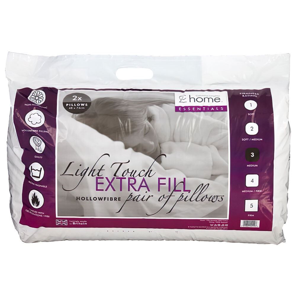 Catherine Lansfield Extra Fill Hollowfibre Pillows, 2 Pack