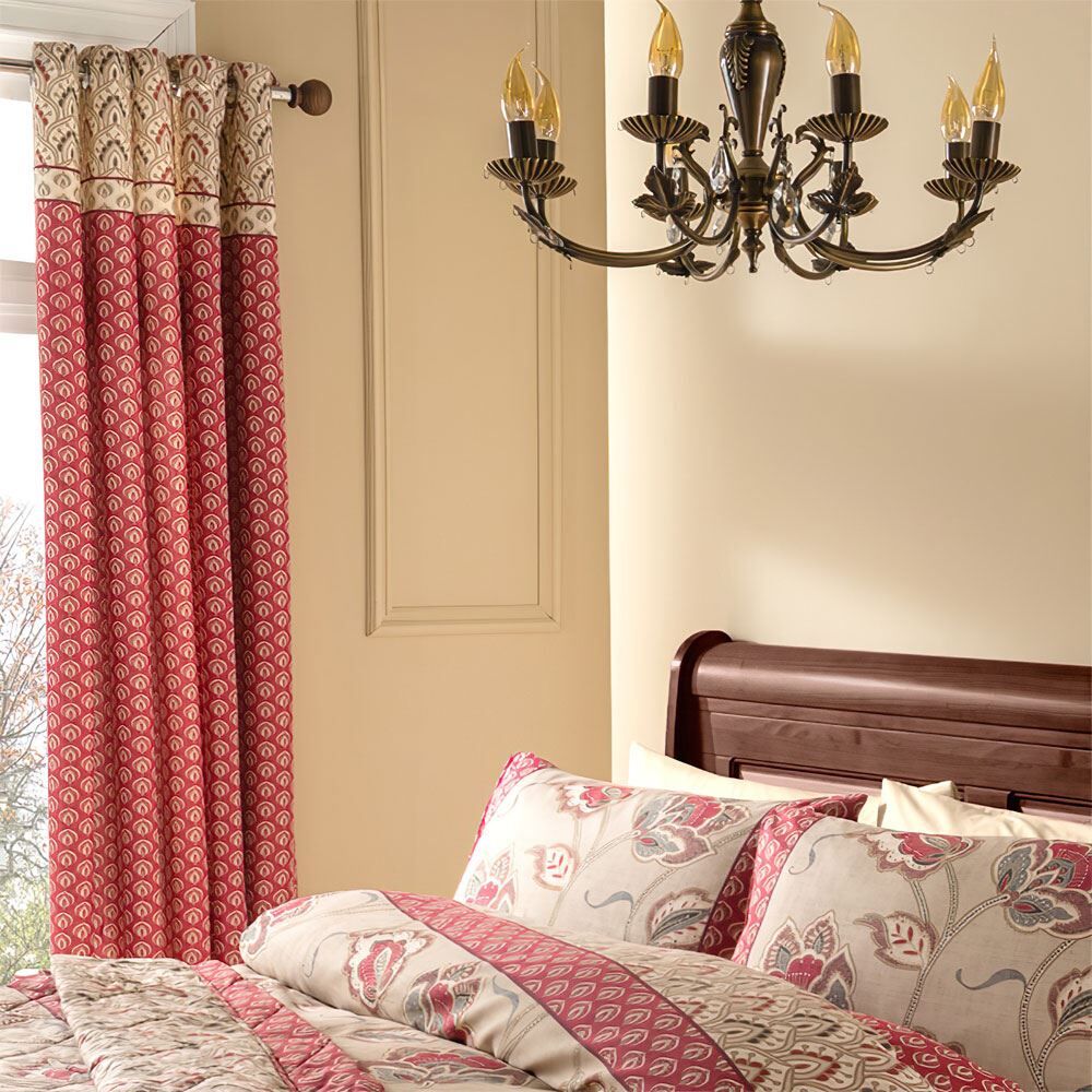 Catherine Lansfield Kashmir 200 Thread Count Cotton Rich Percale Eyelet Lined Curtains, Multi, 66 x 72 Inch