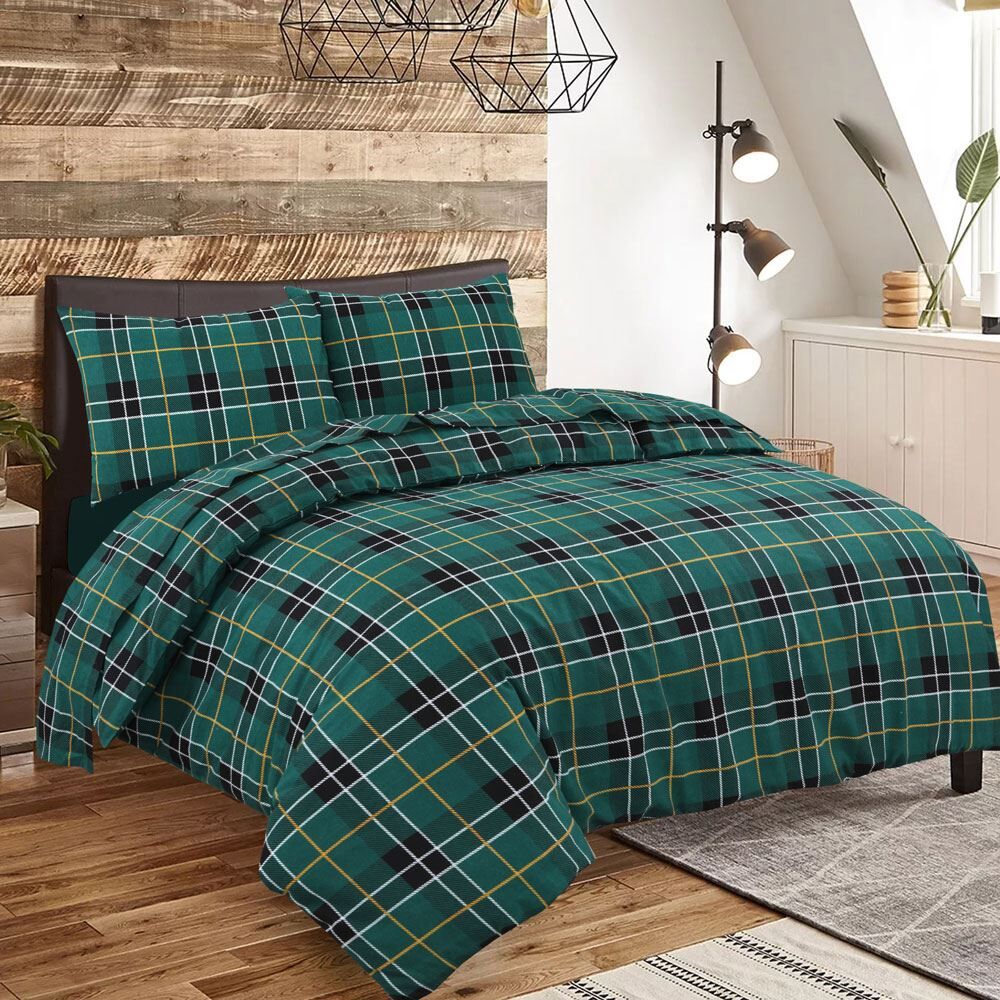 Night Zone Tartan Check Thermal 100% Brushed Cotton Flannelette Duvet Cover Set