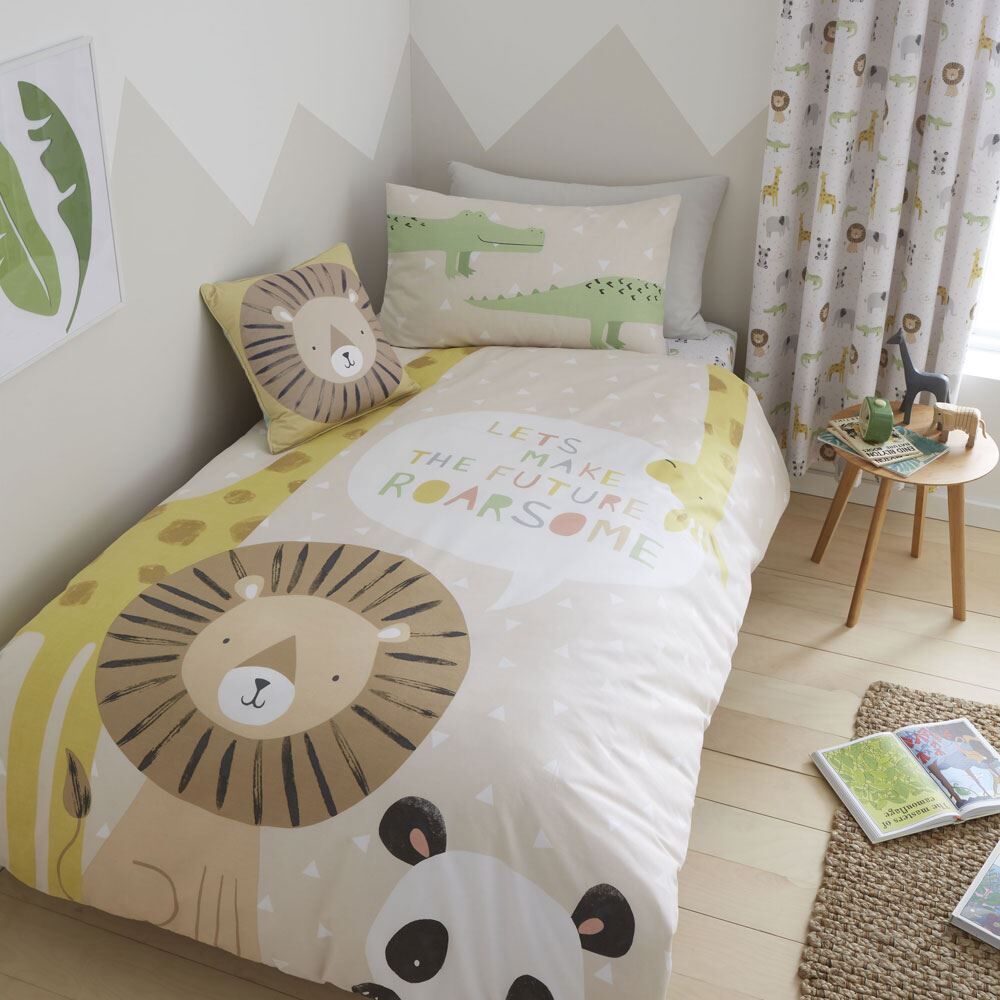 Catherine Lansfield Roarsome Animals Print Easy Care Reversible Duvet Cover Set