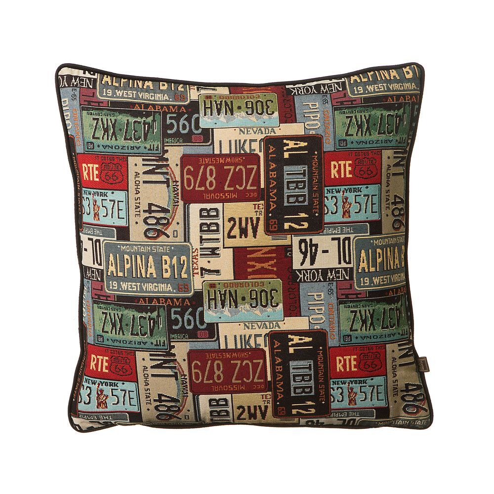 Scatter Box Number Plates Woven Jacquard Piped Feather Filled Cushion, Multi, 54 x 54 Cm