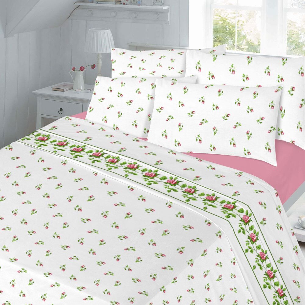 Night Zone Rose Bud Floral Luxury Thermal 100% Brushed Cotton Flannelette Sheet Set