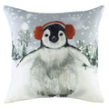 Evans Lichfield Christmas Snowy Penguin with Earmuffs Watercolour Print Cushion Cover, Multi, 43 x 43 Cm