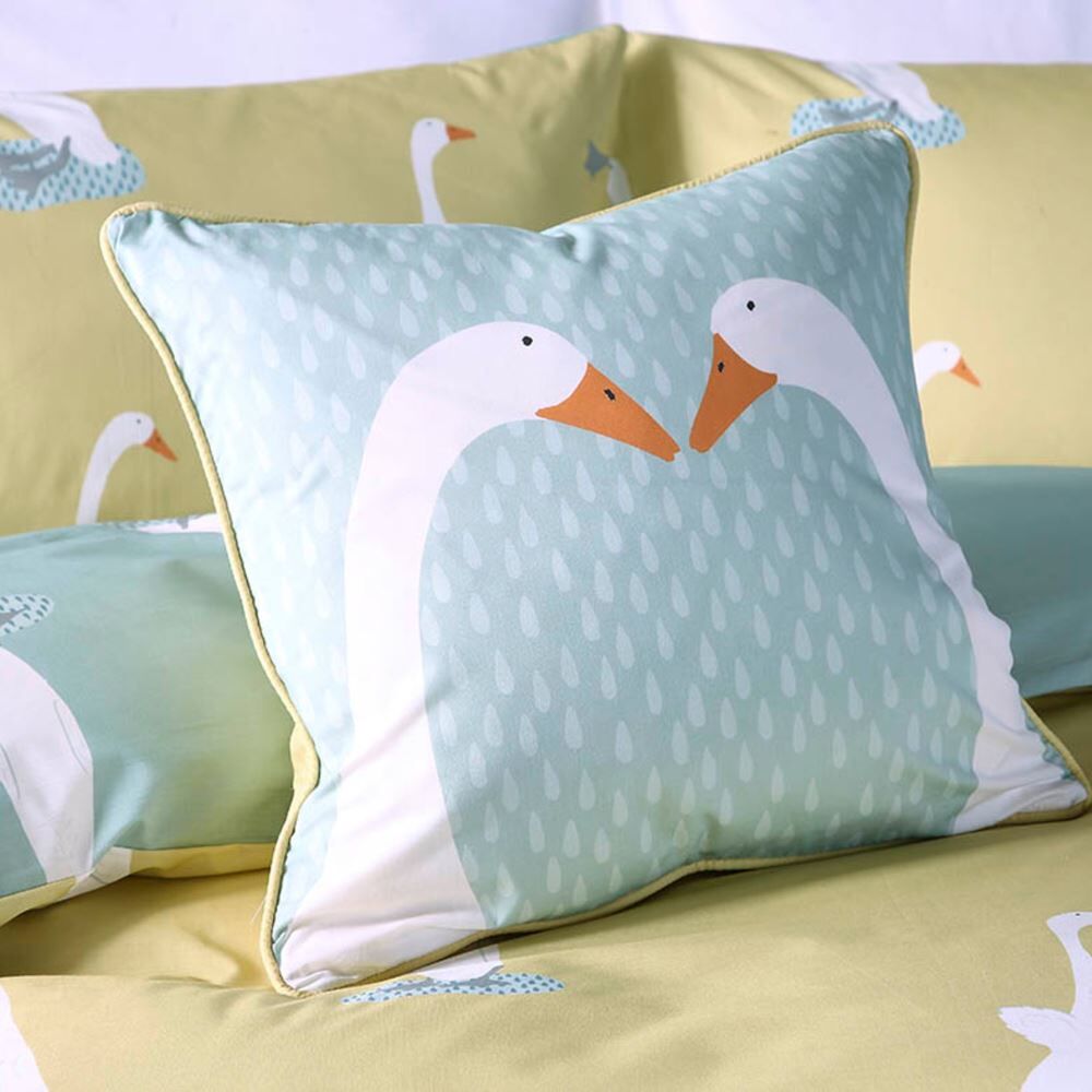 Fusion Puddles The Duck Print Piped Edge Filled Cushion, Teal, 43 x 43 Cm