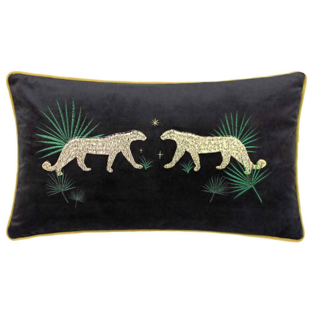 Wylder Dusk Leopard Embroidered Velvet Piped Edge Cushion Cover