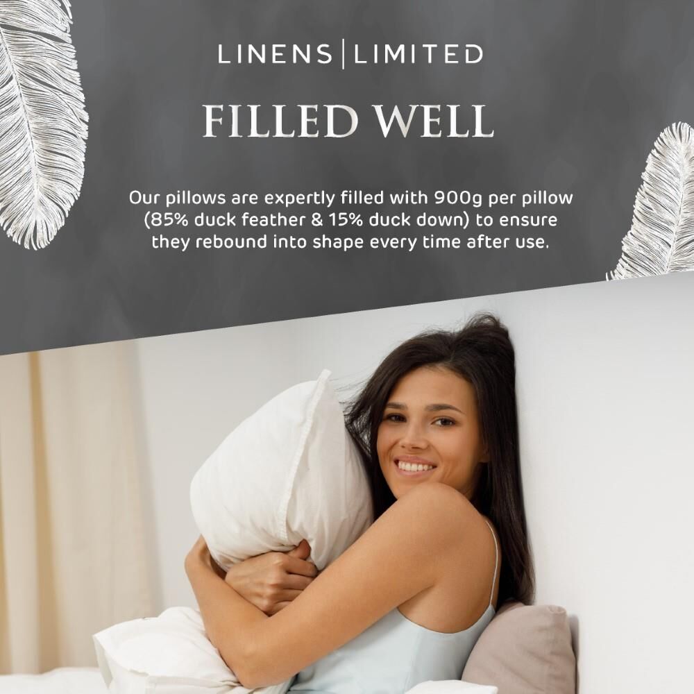 Linens Limited Hotel Quality Luxurious Natural Duck Feather Pillows, 2 Pack