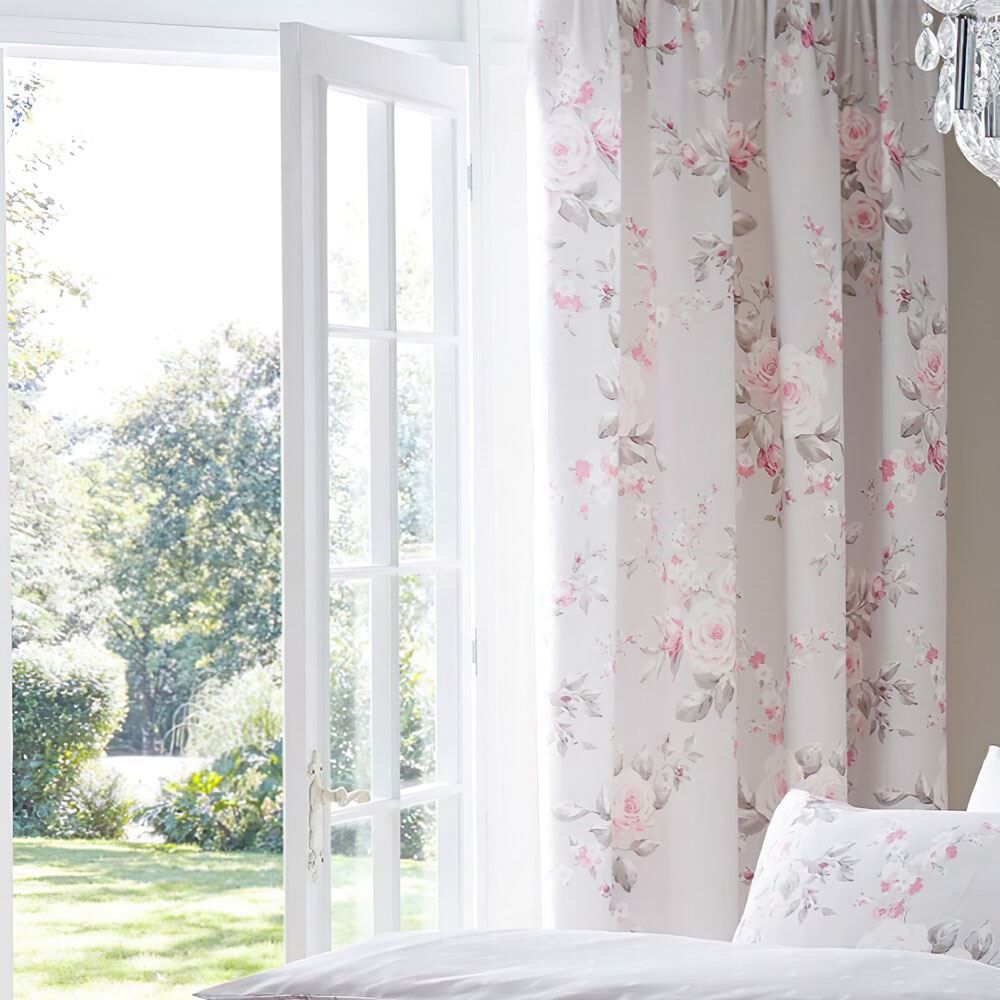 Catherine Lansfield Canterbury Floral Pencil Pleat Lined Curtains, 66 x 72 Inch