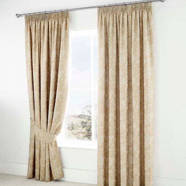 Serene Jasmine Floral Weave Cotton Rich Pencil Pleat Lined Curtains