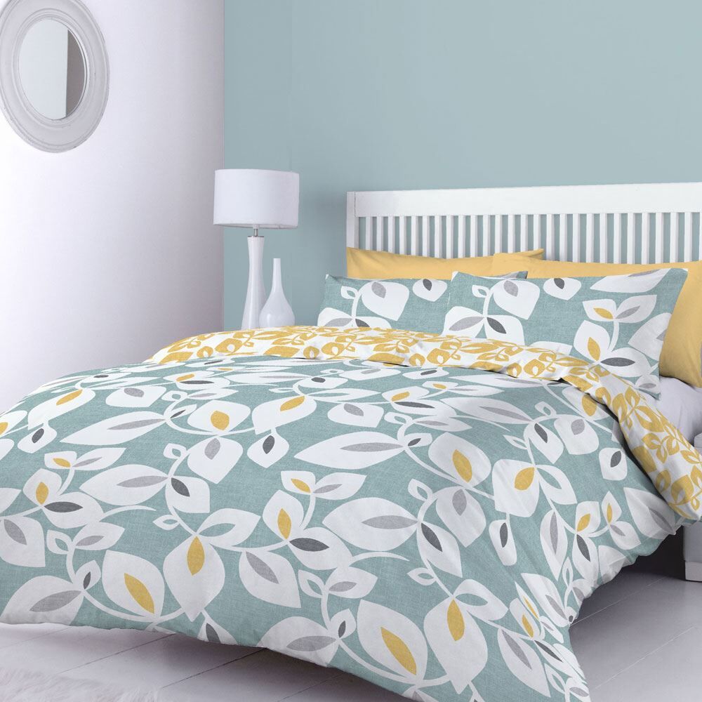Catherine Lansfield Inga Leaf Easy Care Reversible Duvet Cover Set