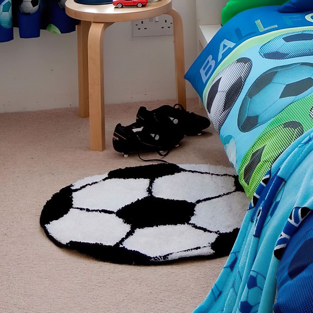 Catherine Lansfield Kids It's A Goal Rug, Black/White, 70 x 70 Cm