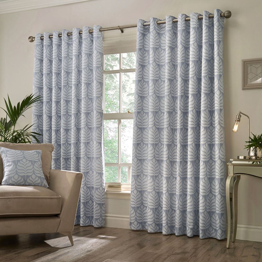 Paoletti Horto Jacquard Botanical Lined Eyelet Curtains