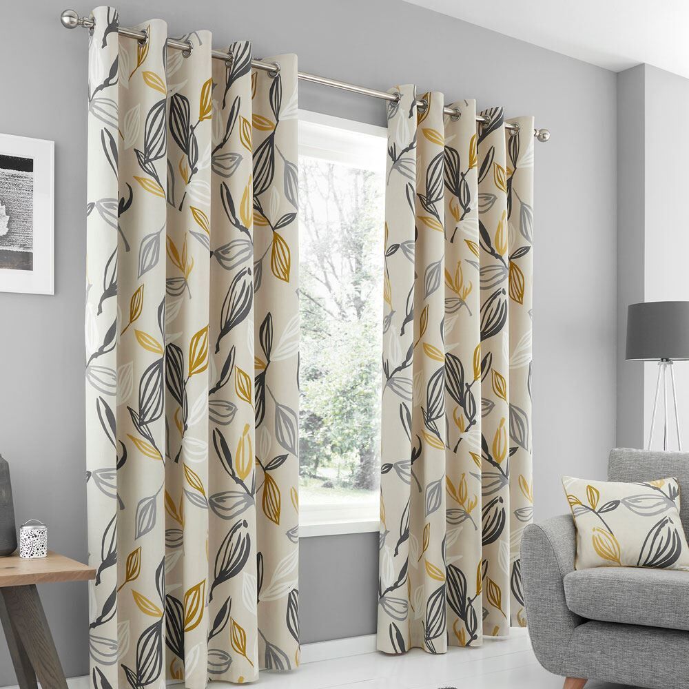 Fusion Ensley Botanical Print 100% Cotton Eyelet Lined Curtains