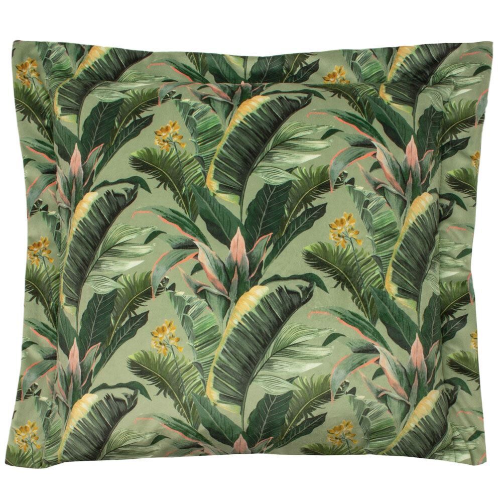 Evans Lichfield Manyara Leaves Faux Velvet Oxford Border Cushion Cover, Multi, 50 x 50 Cm