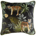 Evans Lichfield Jungle Tiger Print Faux Velvet Piped Edge Cushion Cover, Petrol, 43 x 43 Cm