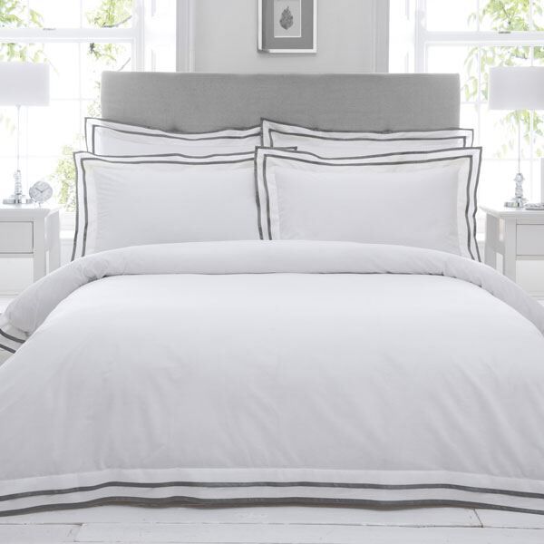 Riva Paoletti Sandringham 100% Cotton 200 Thread Count Duvet Cover Set, Pewter, Super King
