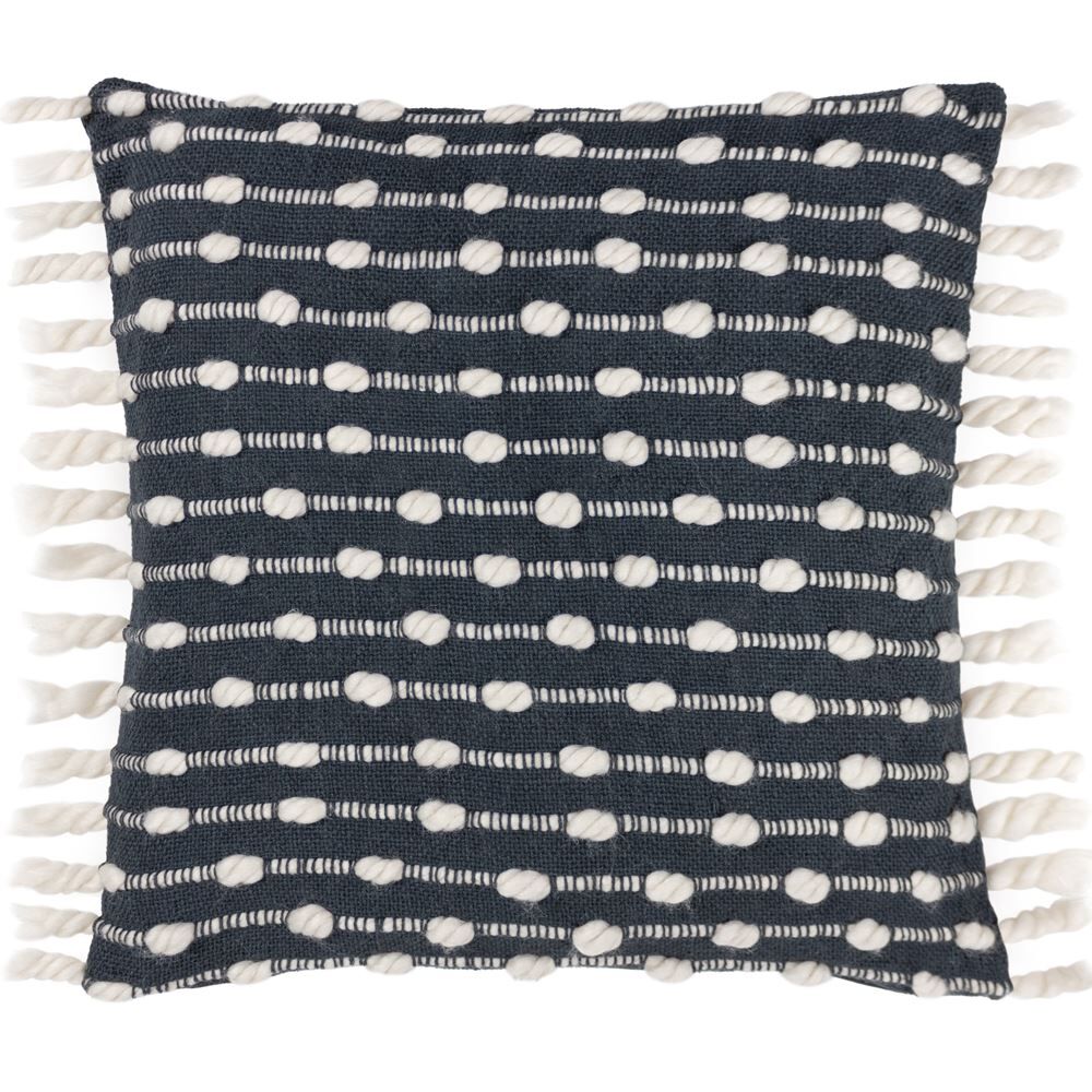 Furn Dhadit Stripe Woven Cotton Rich Tasselled Cushion Cover, Grey/Natural, 45 x 45 Cm