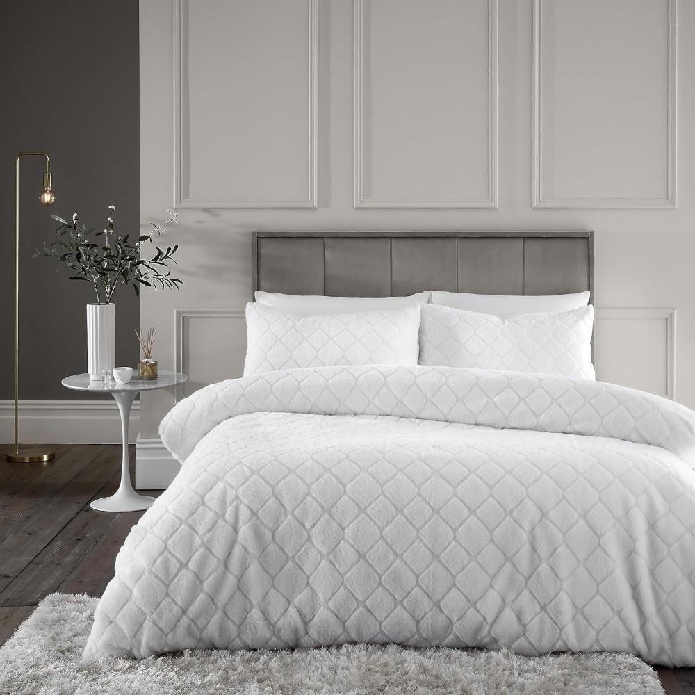 Catherine Lansfield Cosy Diamond Faux Fur Duvet Cover Set