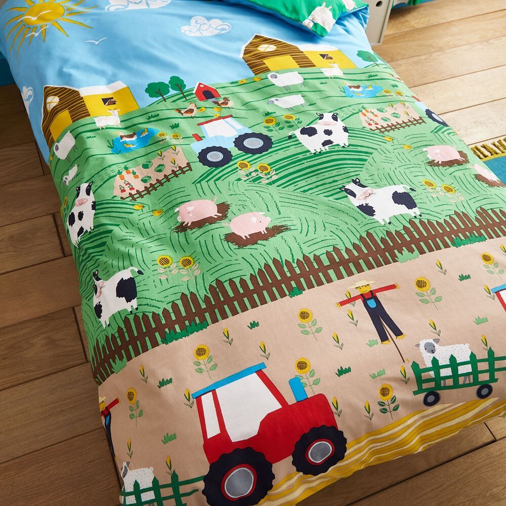 Catherine Lansfield Kids Farmyard Animals Reversible Easy Care Duvet Cover Set