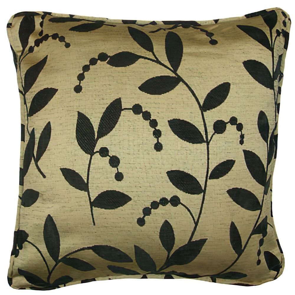 Linens Limited Chenille Leaf Filled Cushion, Black, 43 x 43 Cm