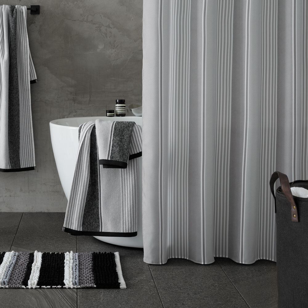 Catherine Lansfield Textured Stripe Water Repellent Shower Curtain, Silver Grey