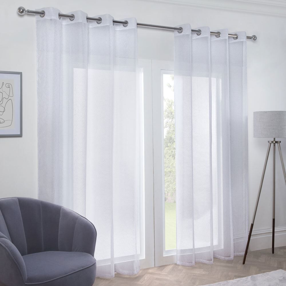 Emma Barclay Aries Voile Eyelet Curtain Panel, White, 57 x 54 Inch