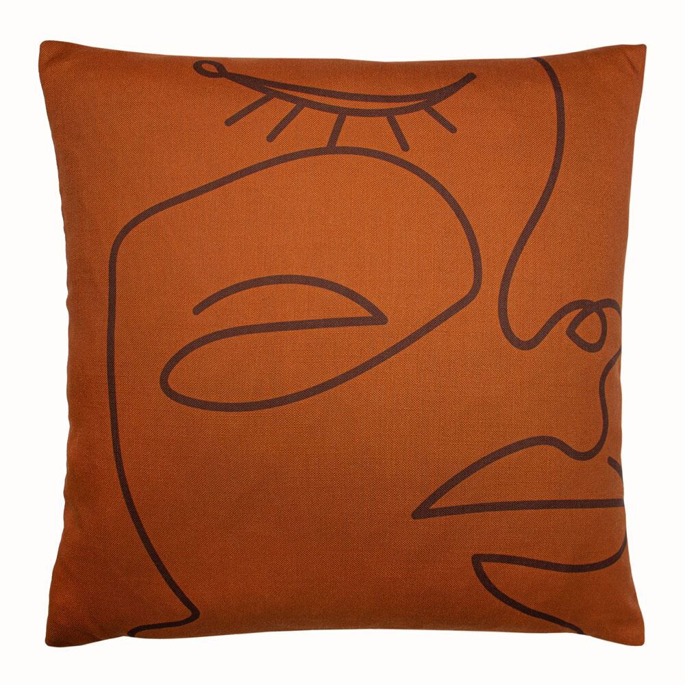 Furn Karma Hand Drawn Abstract Face Print Cushion Cover, Multi, 50 x 50 Cm