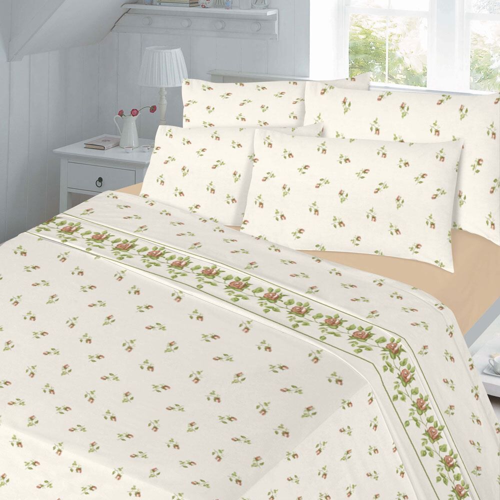 Night Zone Rose Bud Floral Luxury Thermal 100% Brushed Cotton Flannelette Sheet Set