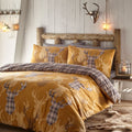 Portfolio Home Tartan Stag Head Print Reversible Duvet Cover Set, Ochre, Single