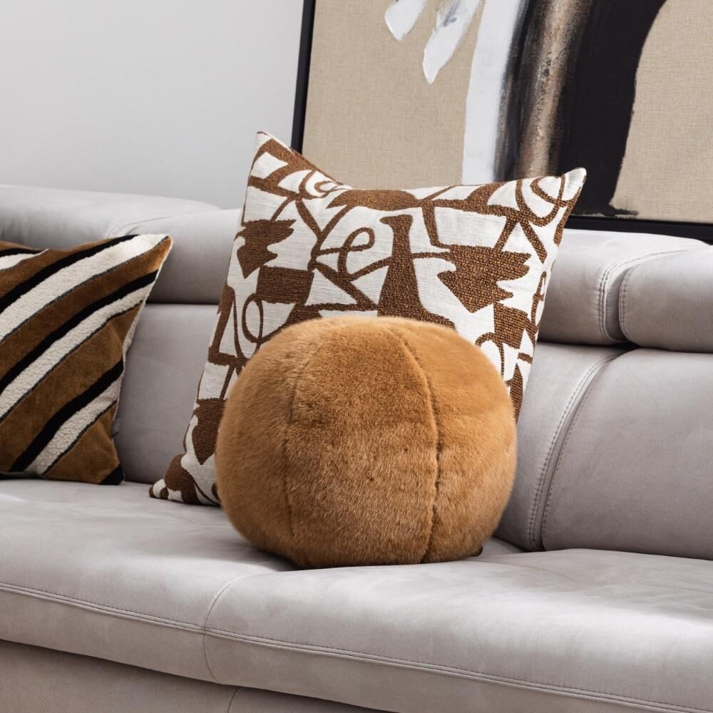 Scatter Box Ralph Faux Fur Feather Filled Ball Shaped Cushion, Cognac, 30 Cm Diameter