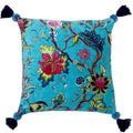 Riva Paoletti Tree Of Life Faux Velvet Tasselled Cushion Cover, Kingfisher, 50 x 50 Cm