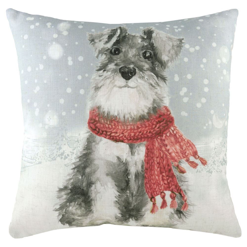 Evans Lichfield Snowy Dog with Scarf Print Cushion Cover, Multi, 43 x 43 Cm