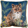 Wylder Nature Willow Fox Print Velvet Piped Edge Cushion Cover, Midnight, 43 x 43 Cm