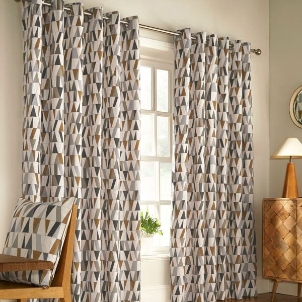 Furn Renovate Geometric Eyelet Lined Curtains, Charcoal/Gold