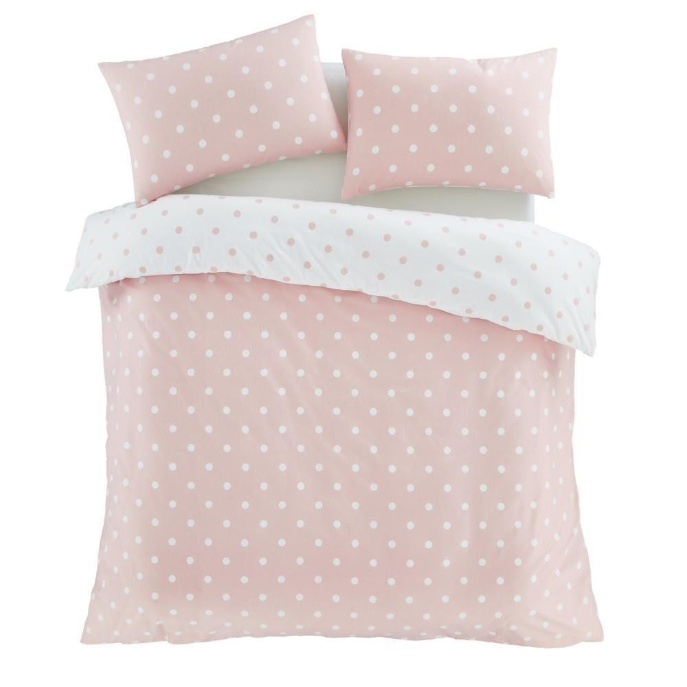 Catherine Lansfield Polka Dot 100% Brushed Cotton Reversible Duvet Cover Set