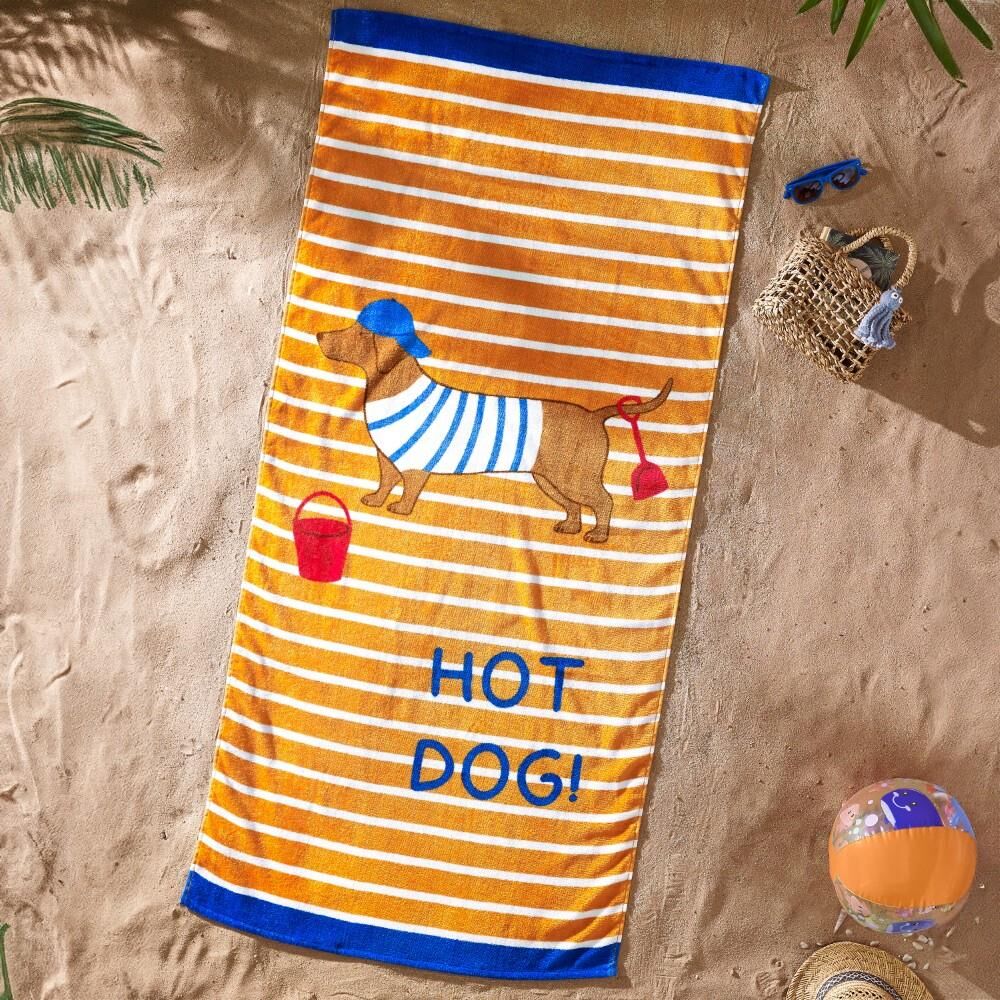 Catherine Lansfield Hot Dog 100% Cotton Beach Towel, Orange