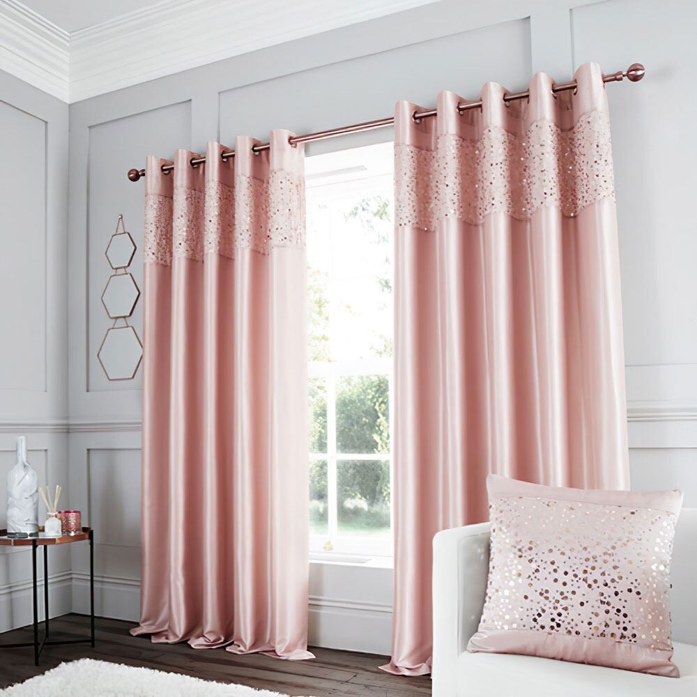 Catherine Lansfield Glitzy Sequin Embellished Faux Silk Eyelet Curtains
