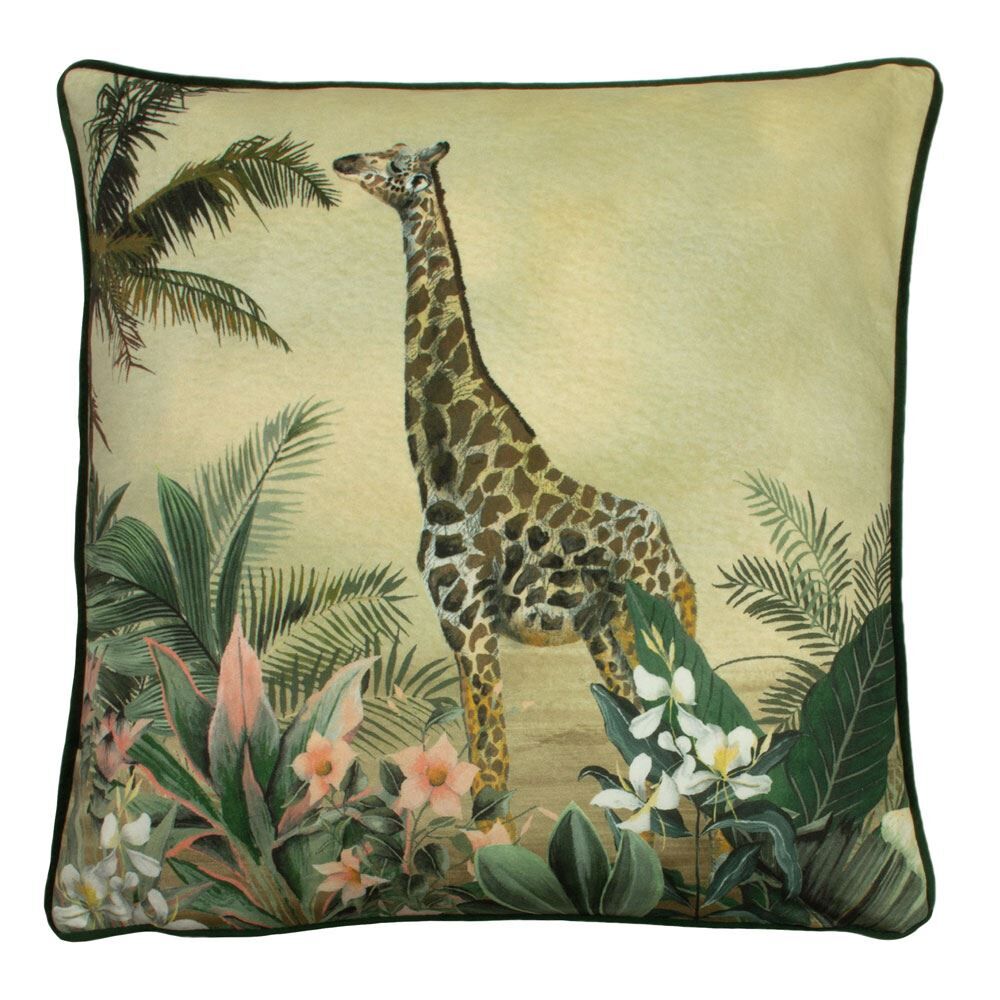 Evans Lichfield Manyara Giraffe Faux Velvet Piped Edge Cushion Cover, Multi, 43 x 43 Cm