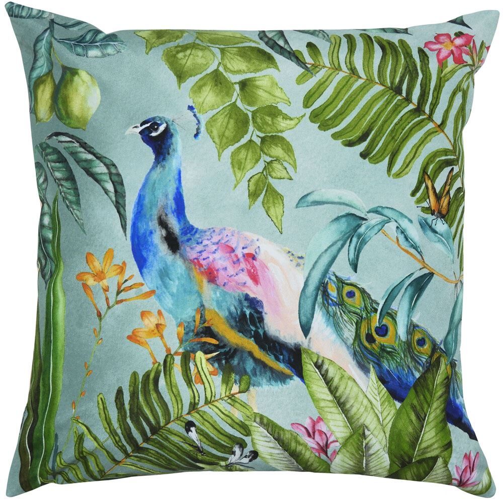 Evans Lichfield Peacock Botanical Outdoor Cushion Cover, Multi, 43 x 43 Cm