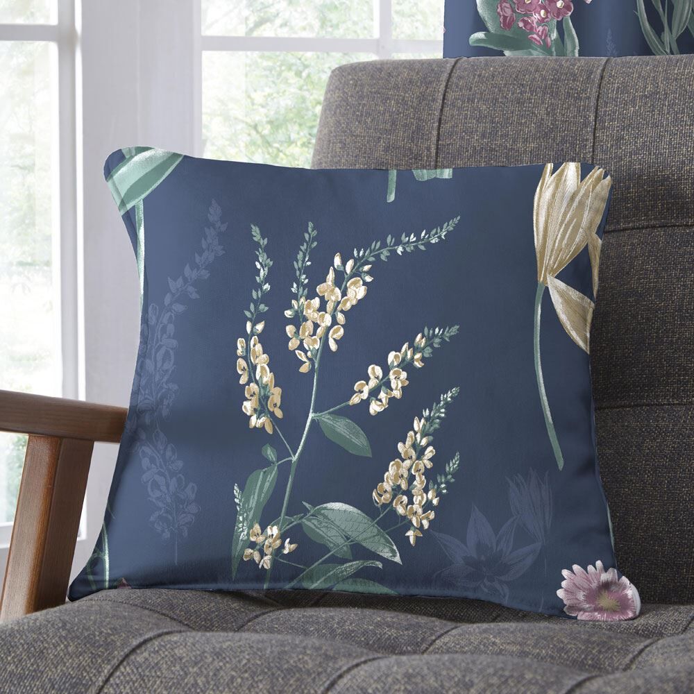 Dreams & Drapes Caberne Heritage Floral Print 100% Cotton Cushion Cover, Navy, 43 x 43 Cm