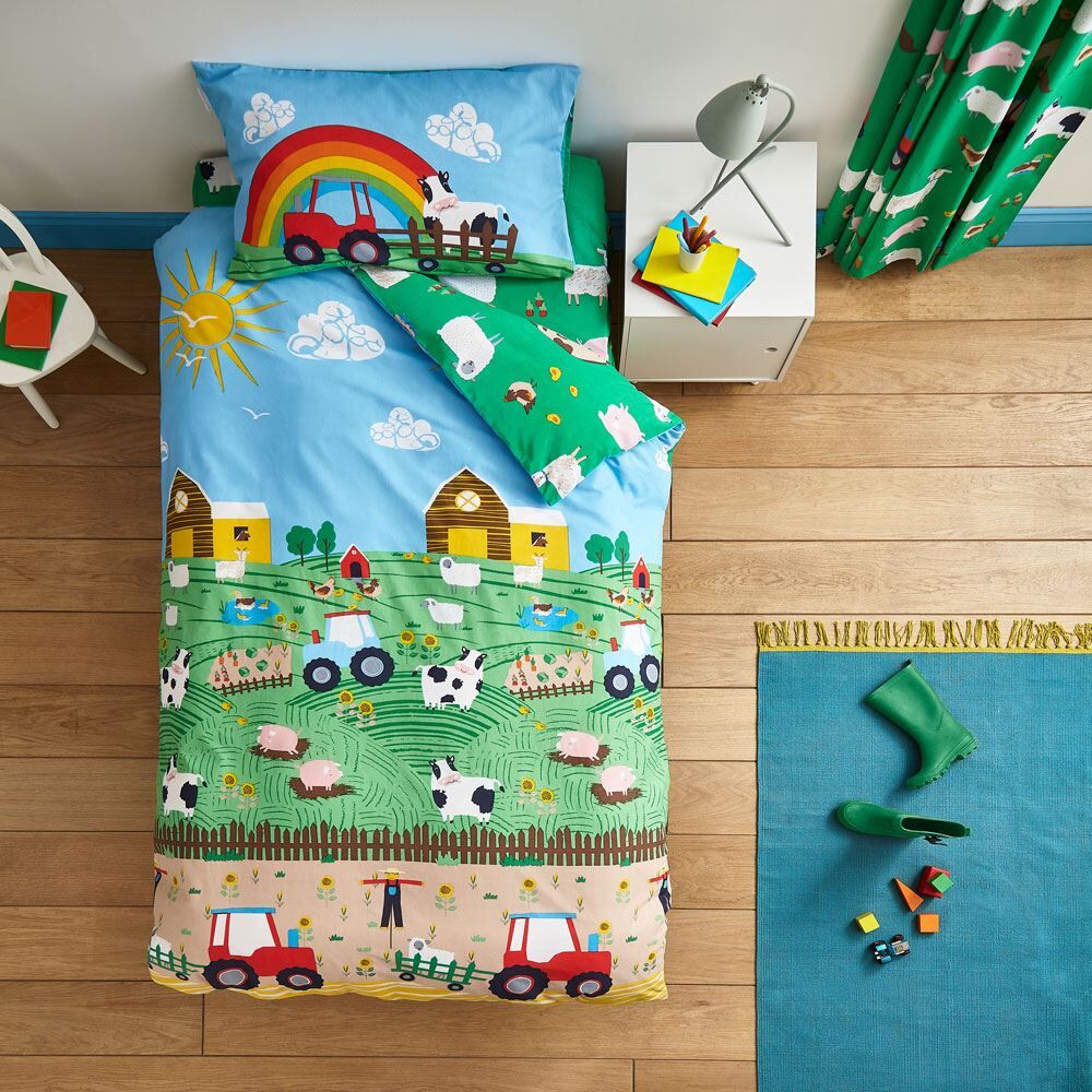 Catherine Lansfield Kids Farmyard Animals Reversible Easy Care Duvet Cover Set