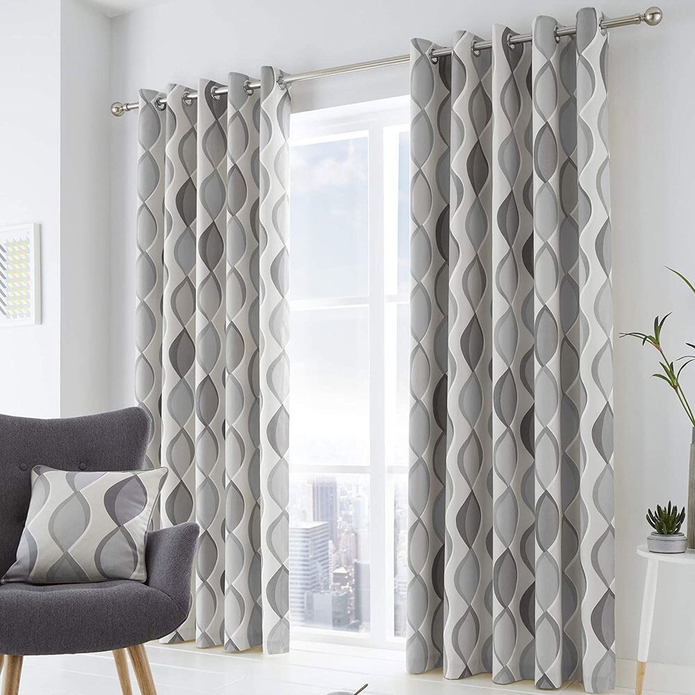 Fusion Lennox 100% Cotton Eyelet Lined Curtains