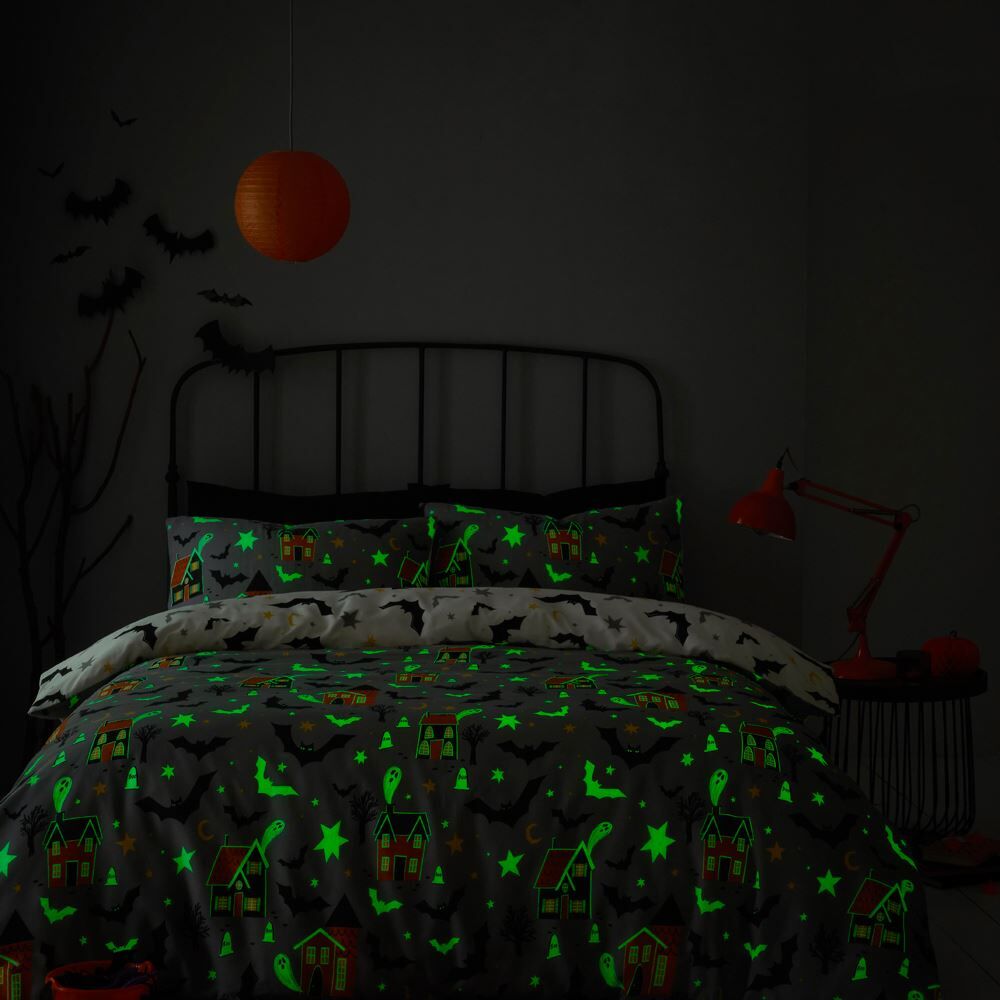 Bedlam Halloween Haunted House Glow In The Dark Duvet Cover Set